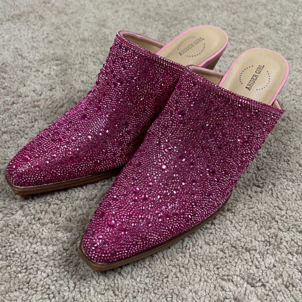 Arider Girl Mules Womens 9 Pink Rhinestone Cowgirl Boot Slide Chunky Heel Barbie